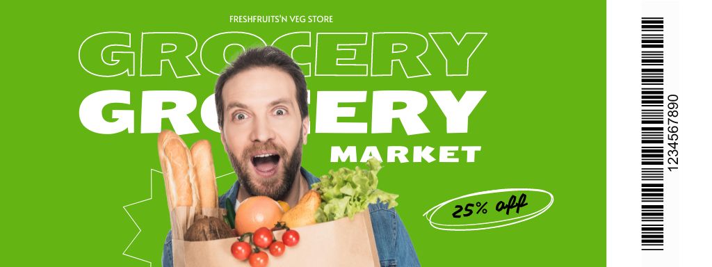 Man Holding Groceries In Paper Bag With Discount Coupon – шаблон для дизайна
