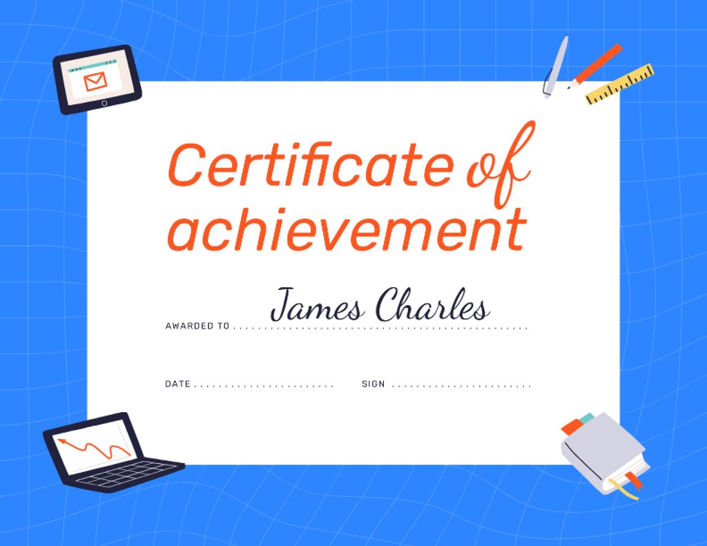 Business Achievement Award with working Gadgets and Stationery Certificate Design Template