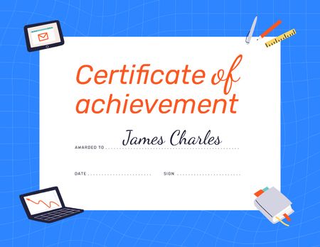 Ontwerpsjabloon van Certificate van business achievement award met werkende gadgets en schrijfwaren
