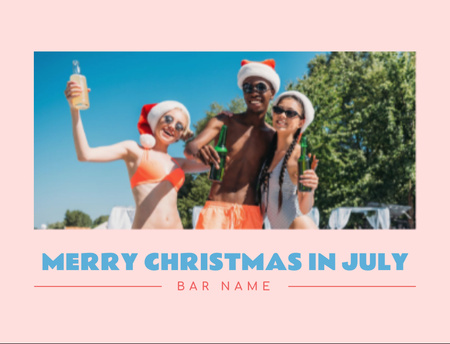 Happy Friends in Santa Hats Celebrating Christmas in July Postcard 4.2x5.5in Design Template