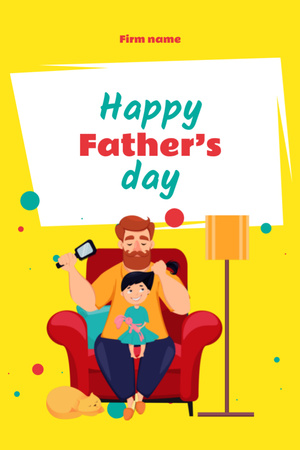 Father's Day Greeting With Cute Illustration Postcard 4x6in Vertical Design Template