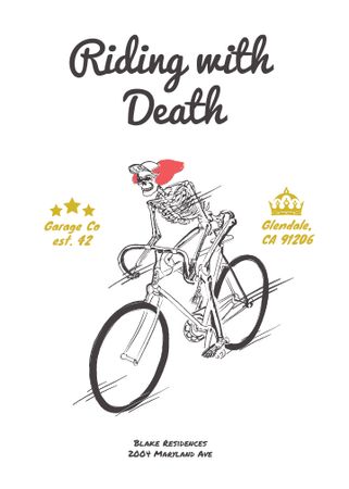 Ontwerpsjabloon van Invitation van Cycling Event with Skeleton Riding on Bicycle