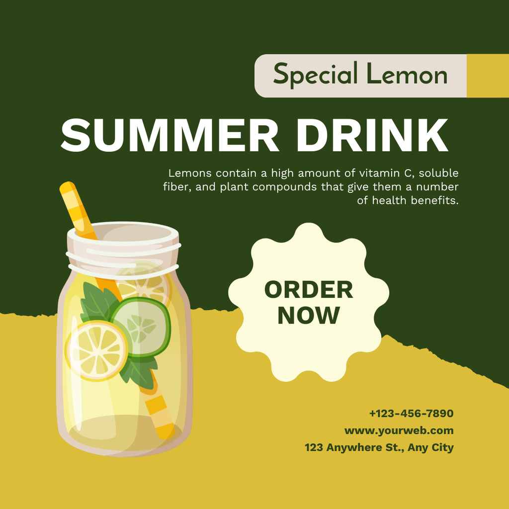 Lemon Summer Drink Instagram Modelo de Design