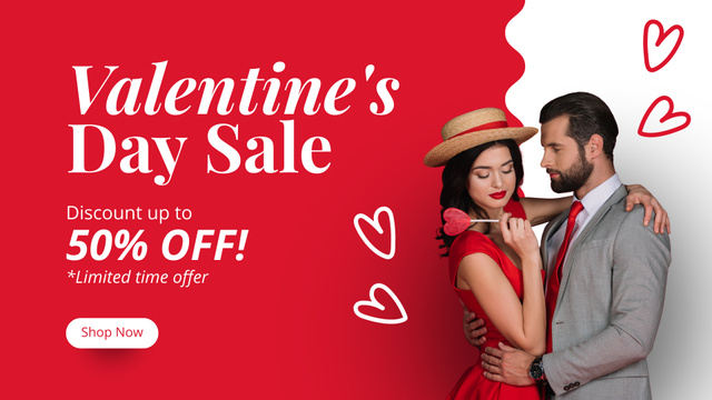 Flirtatious Valentine's Day Sale with Couple in Love FB event cover – шаблон для дизайна