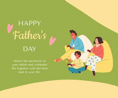 Father's Day Card with Happy Family Facebook Design Template
