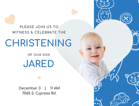 Baby Christening Invitation with Adorable Little Boy Postcard 4.2x5.5in Design Template