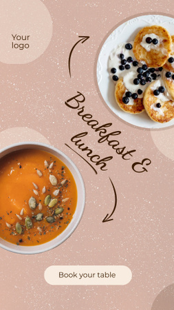 Designvorlage Köstliche Suppe und Pfannkuchen zum Frühstück und Mittagessen für Instagram Story