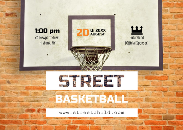 Street Basketball Game Invitation Flyer A6 Horizontal Πρότυπο σχεδίασης