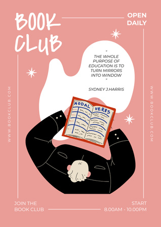 Plantilla de diseño de Anuncio del club de lectura con ilustración del lector Poster 