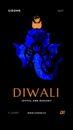 Happy Diwali Greeting with Elephant in Blue Instagram Video Story Design Template