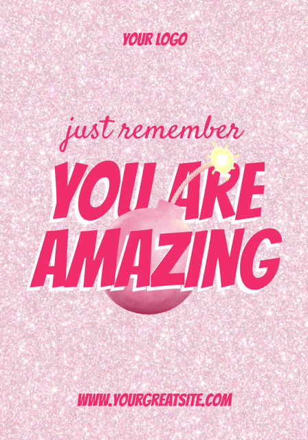 Inspirational Phrase with Pink Round Bomb with Sparkling Wick Poster 28x40in Πρότυπο σχεδίασης