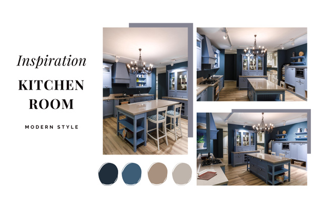 Modern Classic Kitchen Room Inspiration Mood Board Πρότυπο σχεδίασης