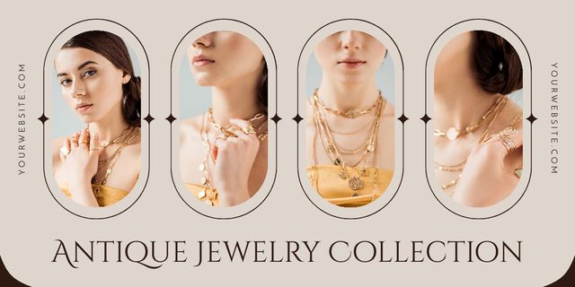 Designvorlage Antiques Jewelry Collection With Necklaces And Rings für Twitter