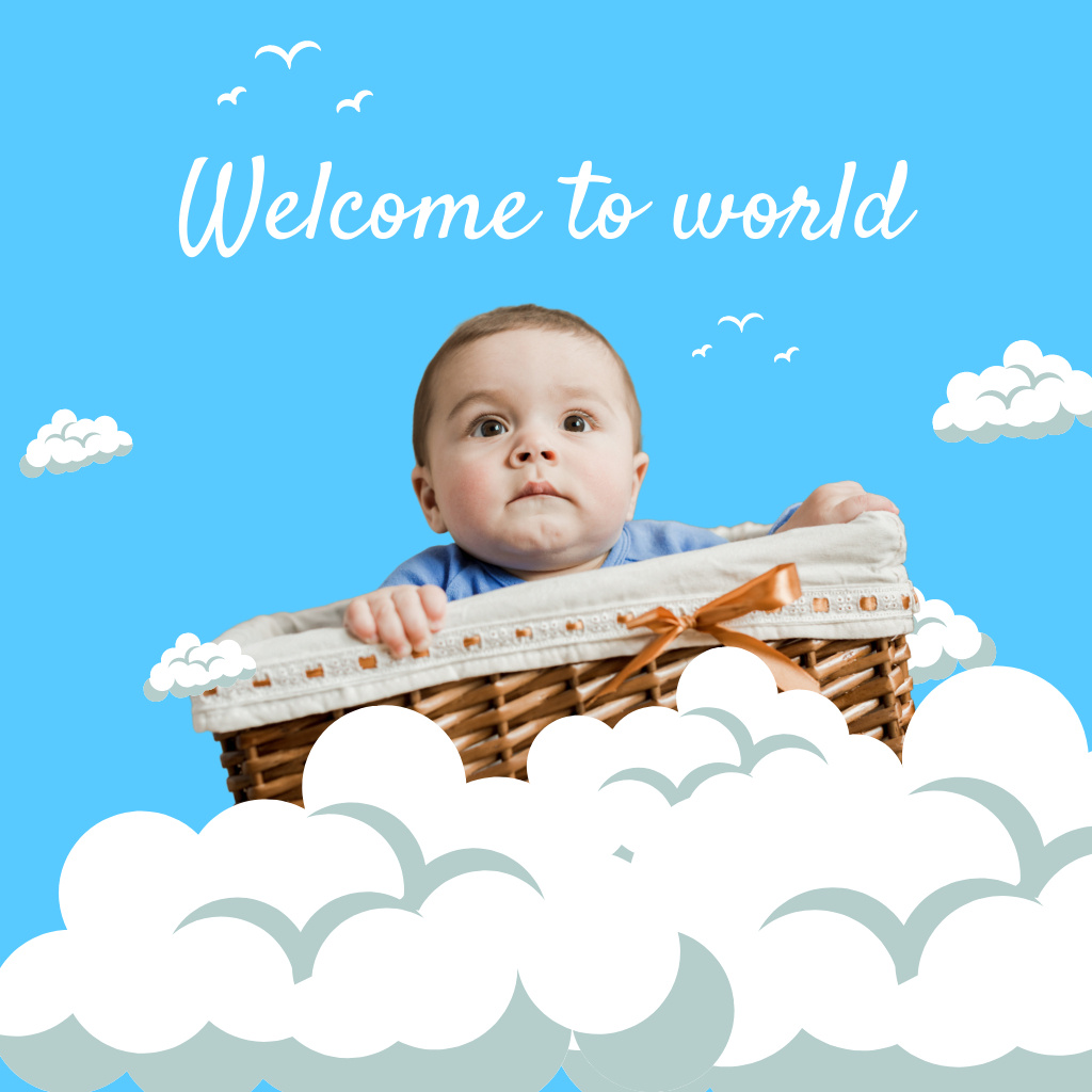 Cute Newborn Baby in Basket Photo Book Design Template