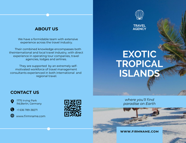 Exotic Vacations Offer with Palm Tree on Beach Brochure 8.5x11in Bi-fold – шаблон для дизайна