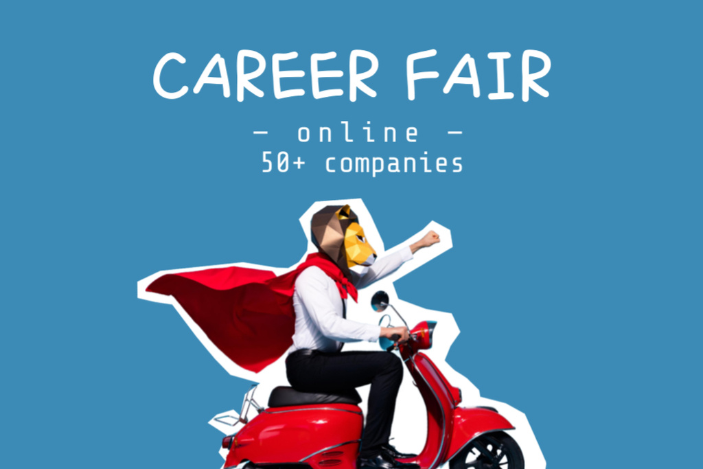 Character on Moped Hurries to Career Fair Flyer 4x6in Horizontalデザインテンプレート