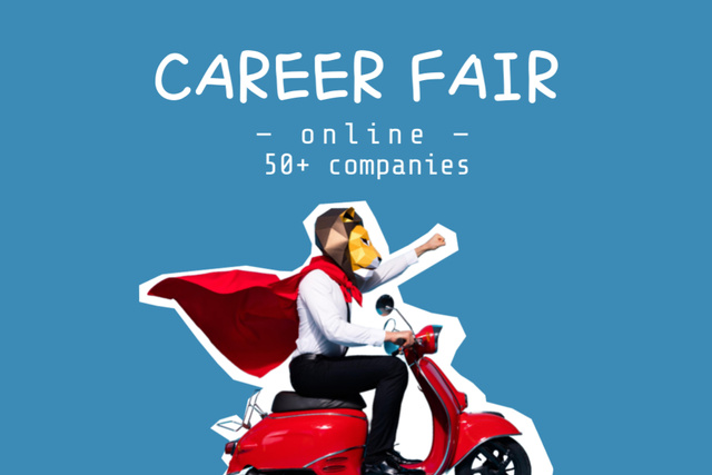 Designvorlage Character on Moped Hurries to Career Fair für Flyer 4x6in Horizontal