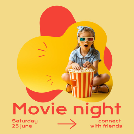 Little Girl Watching Movie in 3d Glasses Instagram Design Template