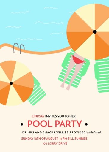 Summer Party Invitation Umbrella By Swimming Pool 