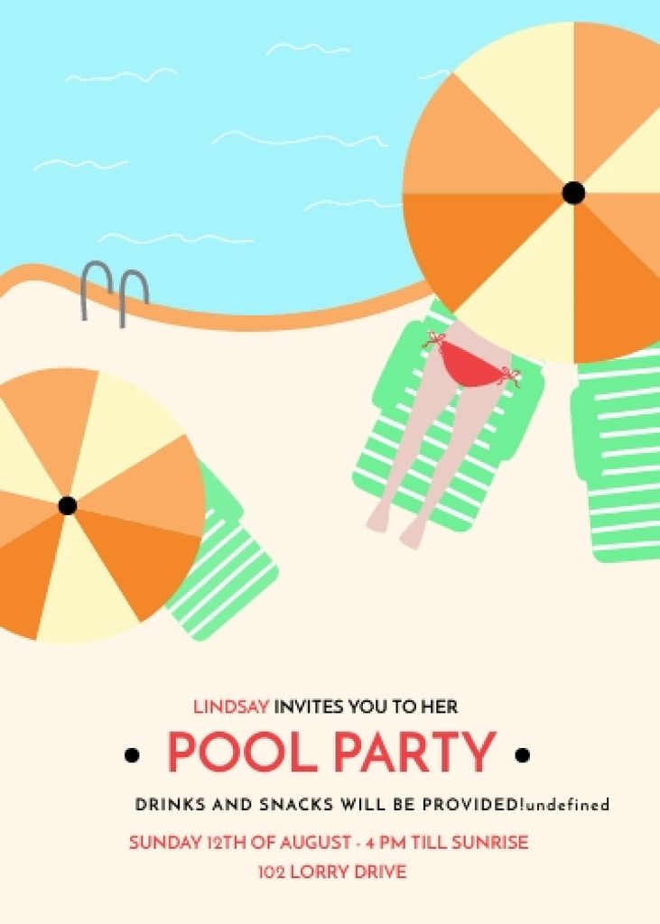 Summer Party invitation Umbrella by Swimming pool Invitation Design Template