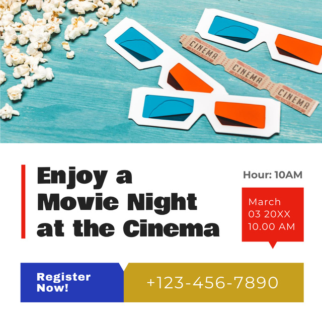 Movie Invitation with 3d Glasses Instagram – шаблон для дизайну