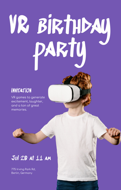 Virtual Birthday Party in VR Glasses Invitation 4.6x7.2in Šablona návrhu