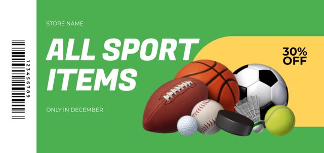 Sport Store Promotion for All Items on Green Coupon Din Largeデザインテンプレート