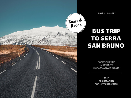 Bus Trip with Scenic Road And Mountain View Poster 18x24in Horizontal Design Template