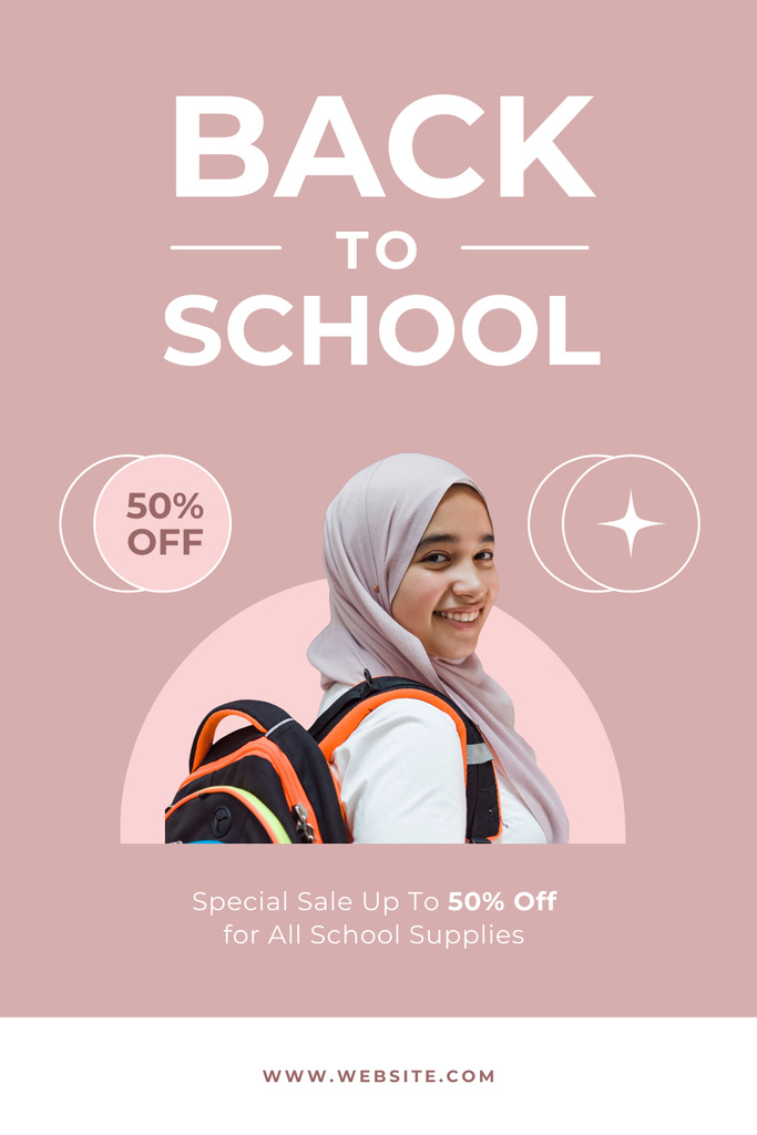 School Sale with Muslim Girl Pinterest Πρότυπο σχεδίασης