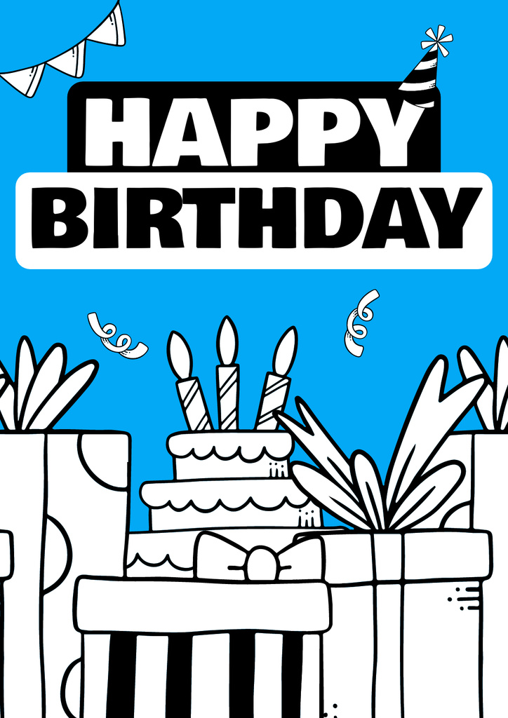 Birthday Greeting with Sketch Illustration of Present Boxes Poster Modelo de Design