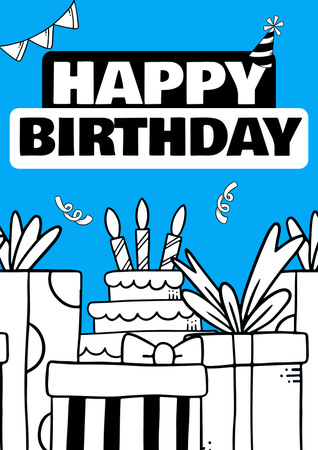 Birthday Greeting with Sketch Illustration of Present Boxes Poster Design Template
