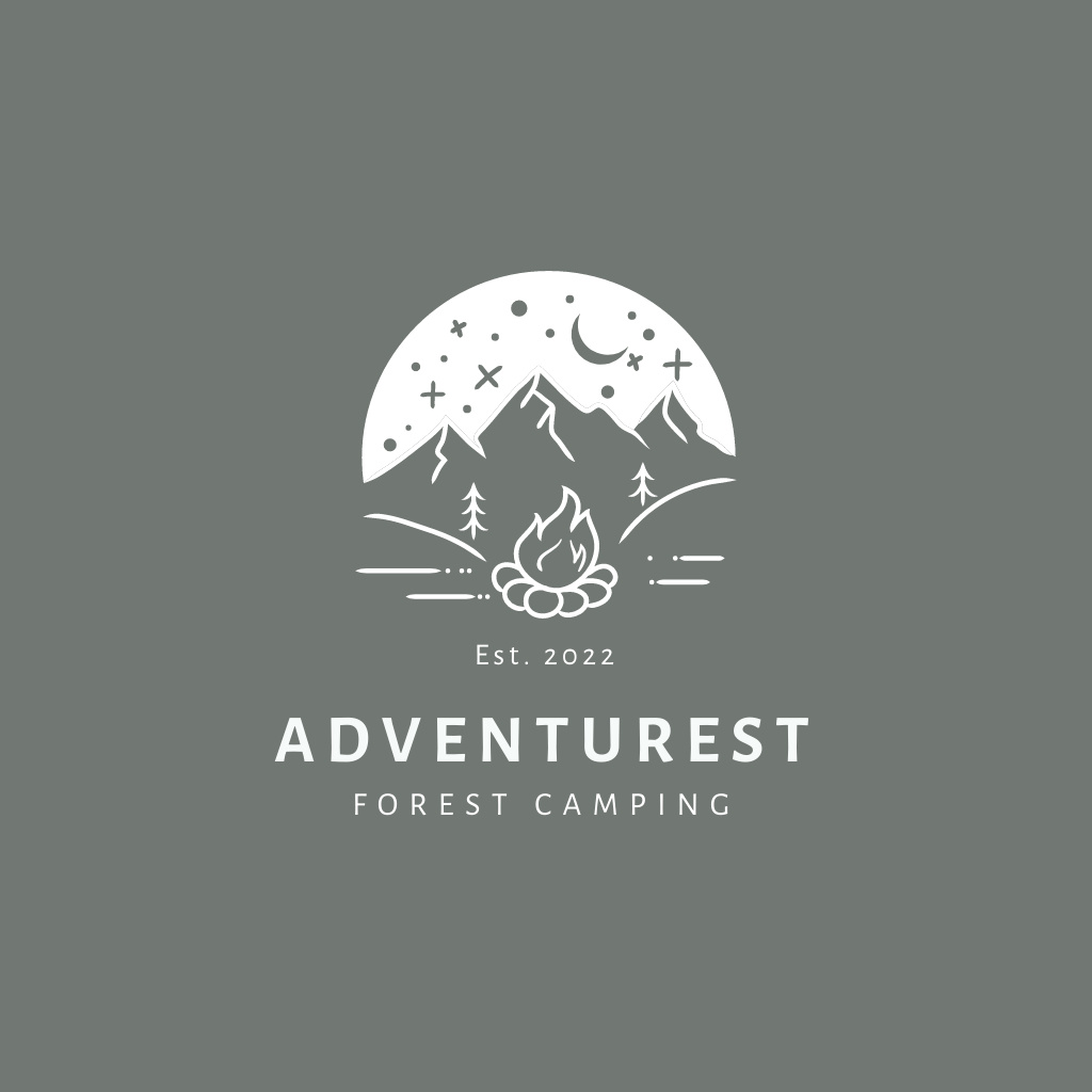 Platilla de diseño Emblem with Campfire and Mountains on Grey Logo