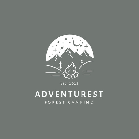 Emblem with Campfire and Mountains on Grey Logo Design Template
