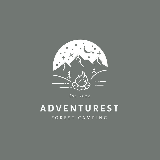 Emblem with Campfire and Mountains on Grey Logo Modelo de Design