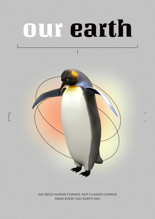 Global Warming Problem Awareness with Penguin Poster Tasarım Şablonu