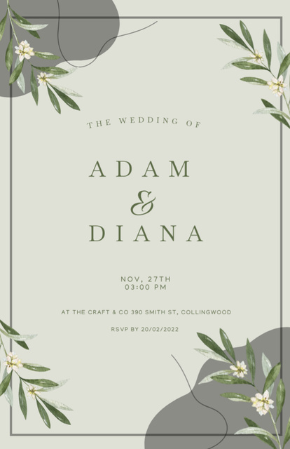 Plantilla de diseño de Wedding Celebration Announcement Green Floral Invitation 5.5x8.5in 