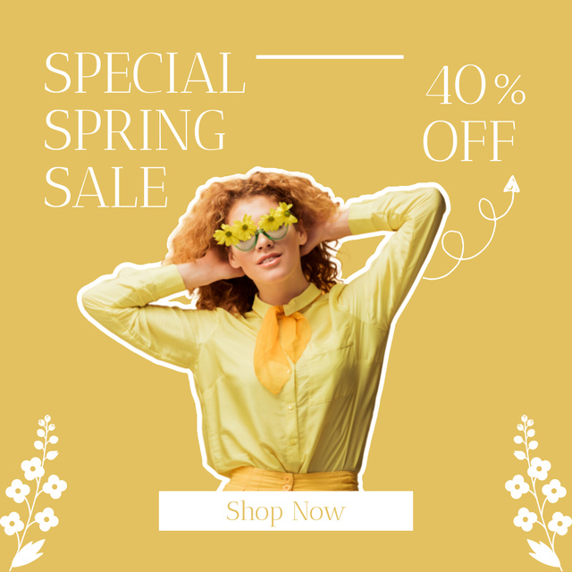 Designvorlage Special Spring Sale with Woman in Yellow für Instagram