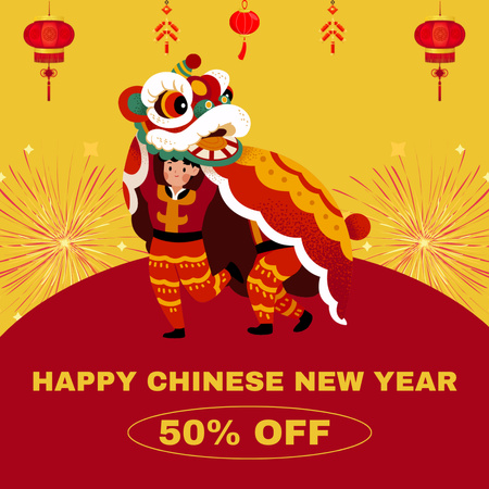 Chinese New Year Celebration with Man in Dragon Costume Instagram Design Template