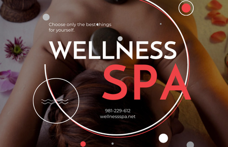 Ontwerpsjabloon van Flyer 5.5x8.5in Horizontal van Wellness Spa-advertentie met vrouw die ontspant bij stenenmassage
