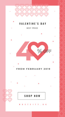 Shop Valentine's Sale Card with Red Hearts Instagram Story Design Template