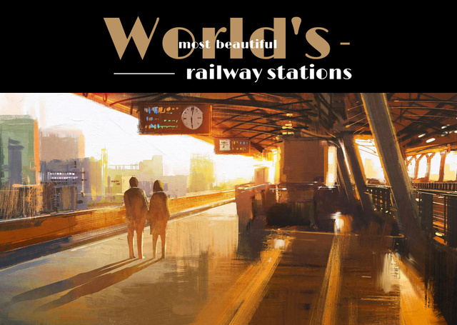 Plantilla de diseño de Most beautiful railway stations Ad Card 