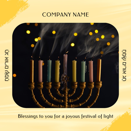 Hanukkah Greeting And Blessing with Menorah Instagram Design Template