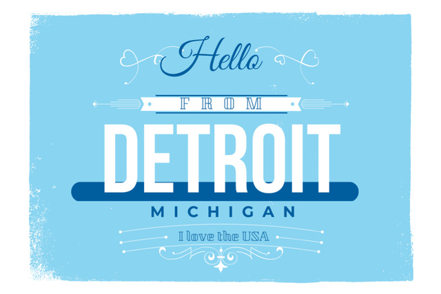 Plantilla de diseño de Greetings from Detroit with a Blue Ornament Postcard 4x6in 
