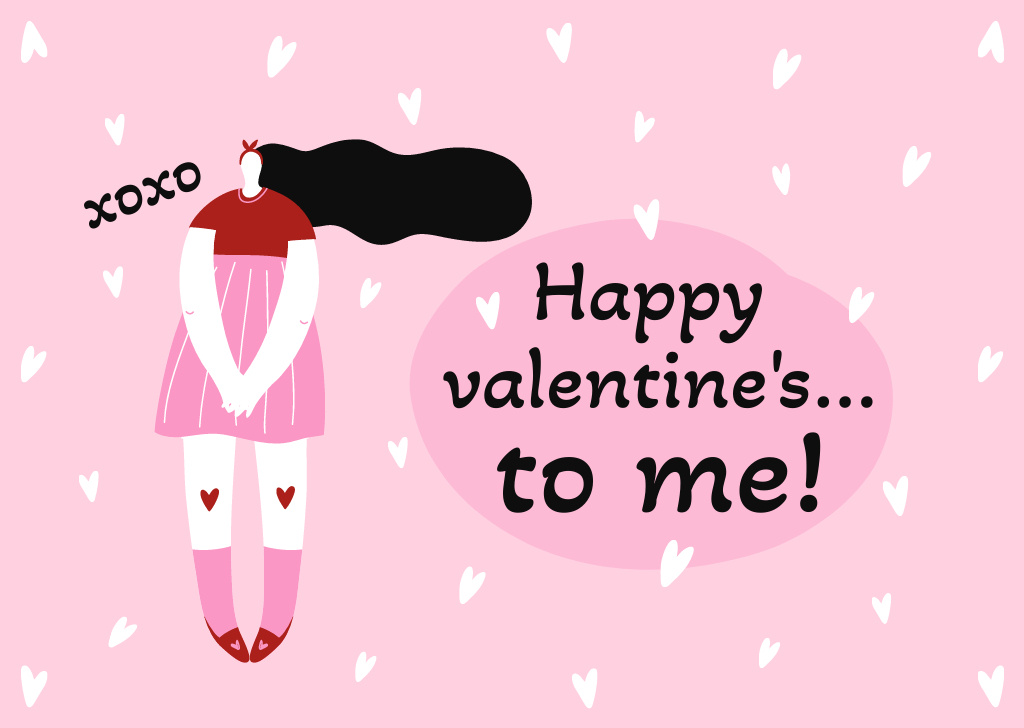 Valentine's Day Greeting with Cute Cartoon Woman in Pink Card Πρότυπο σχεδίασης