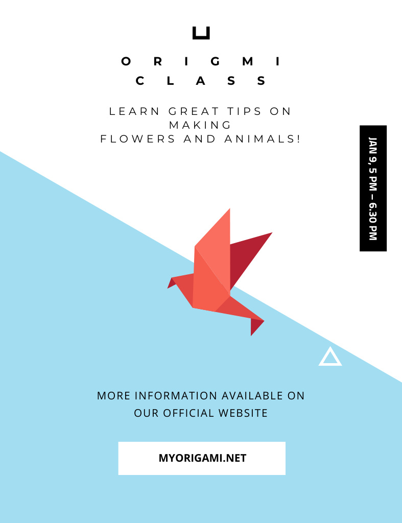 Origami Classes Event With Paper Bird Invitation 13.9x10.7cm Design Template