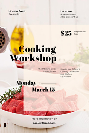 Cooking Workshop ad with raw meat Invitation 6x9in Design Template