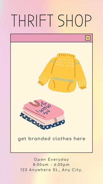 Thrift Shop Stuff Promotion With Branded Clothes Instagram Video Story tervezősablon