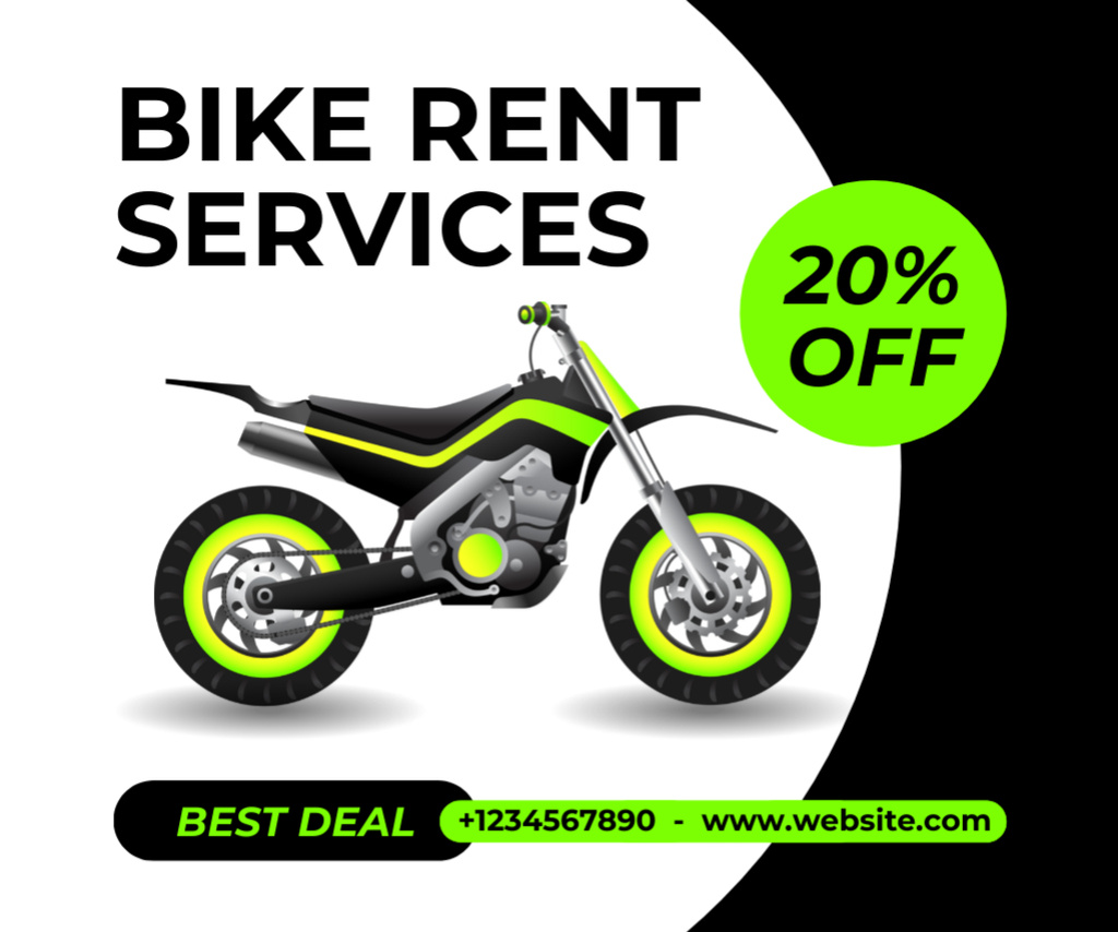 Plantilla de diseño de Bike Rent Services Offer on Black and Acid Green Medium Rectangle 