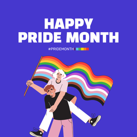 Ontwerpsjabloon van Instagram van Pride Month-groeten met twee vrouwen die de vlag vasthouden