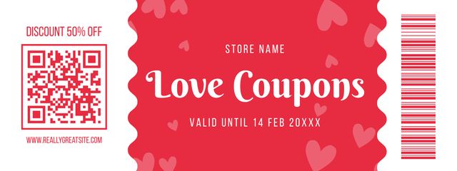 Gift Voucher for Valentine's Day in Red Coupon Design Template